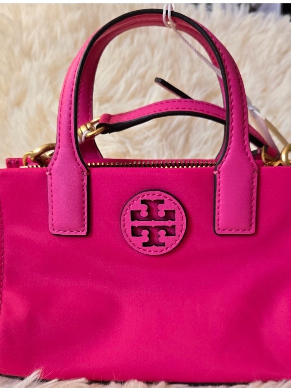 Tory Burch Hot Pink Mini Satchel with Logo Medallion